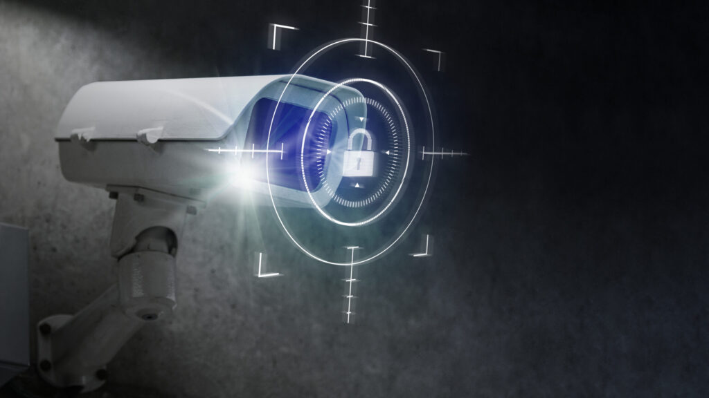 CCTV security technology with lock icon digital remix