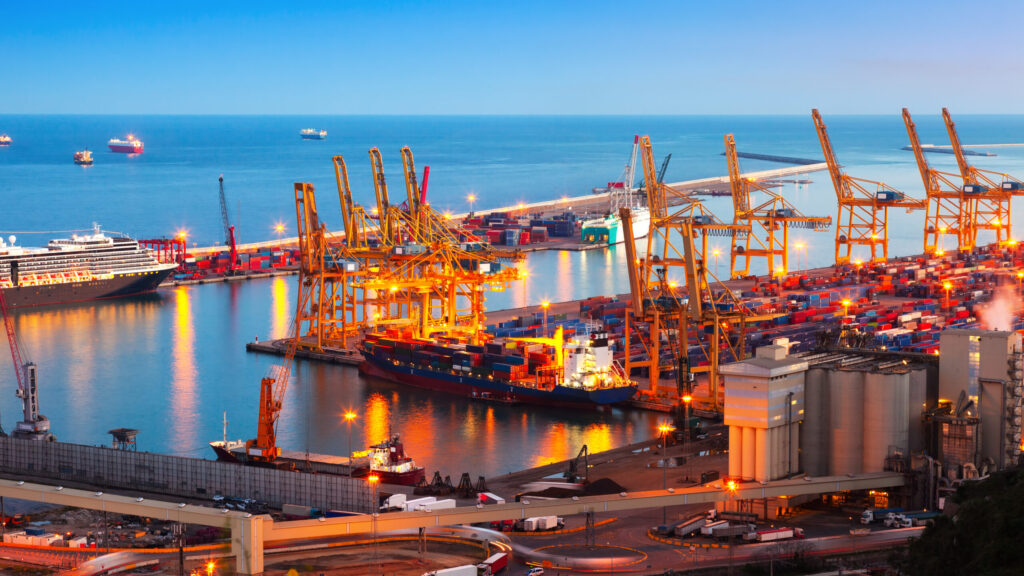 Industrial port de Barcelona in evening. Spain